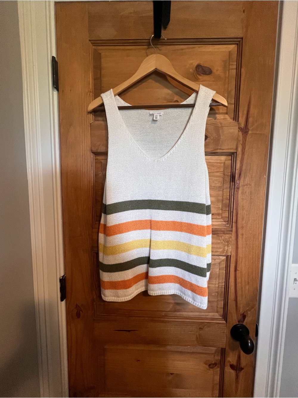 Lightweight Knit Tank with Orange, Yellow & Olive Stripes